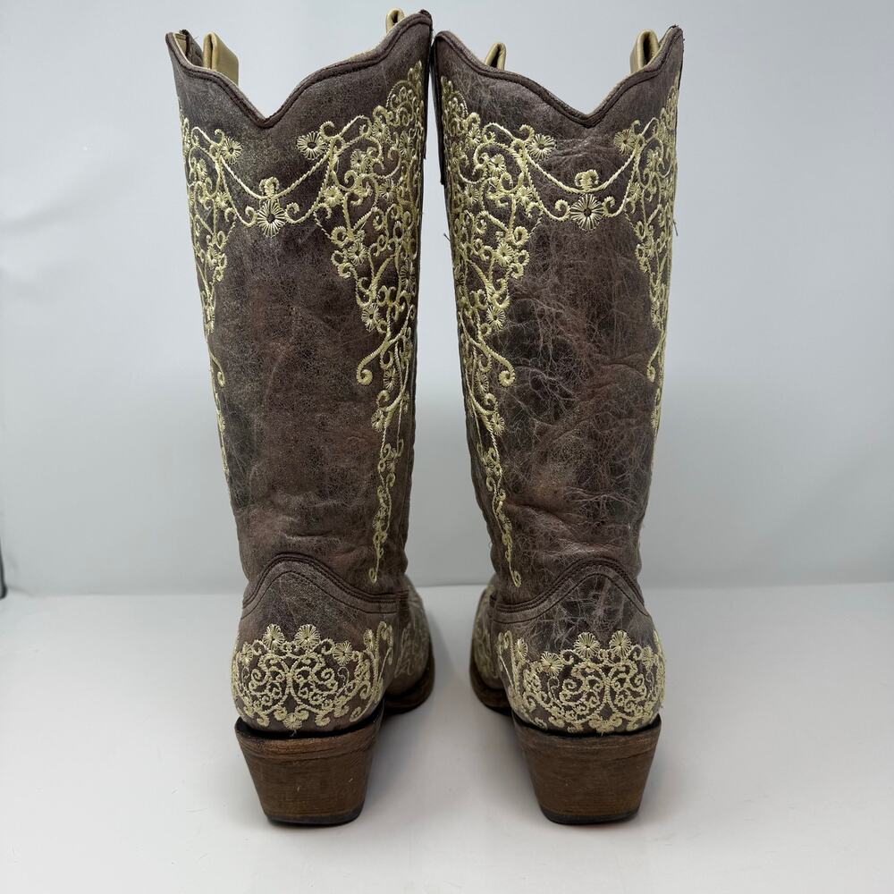 Corral Boots Women's 8.5 M Tan Bone Floral Embroidery Western Boot Rodeo Cowgirl - Picture 9 of 15